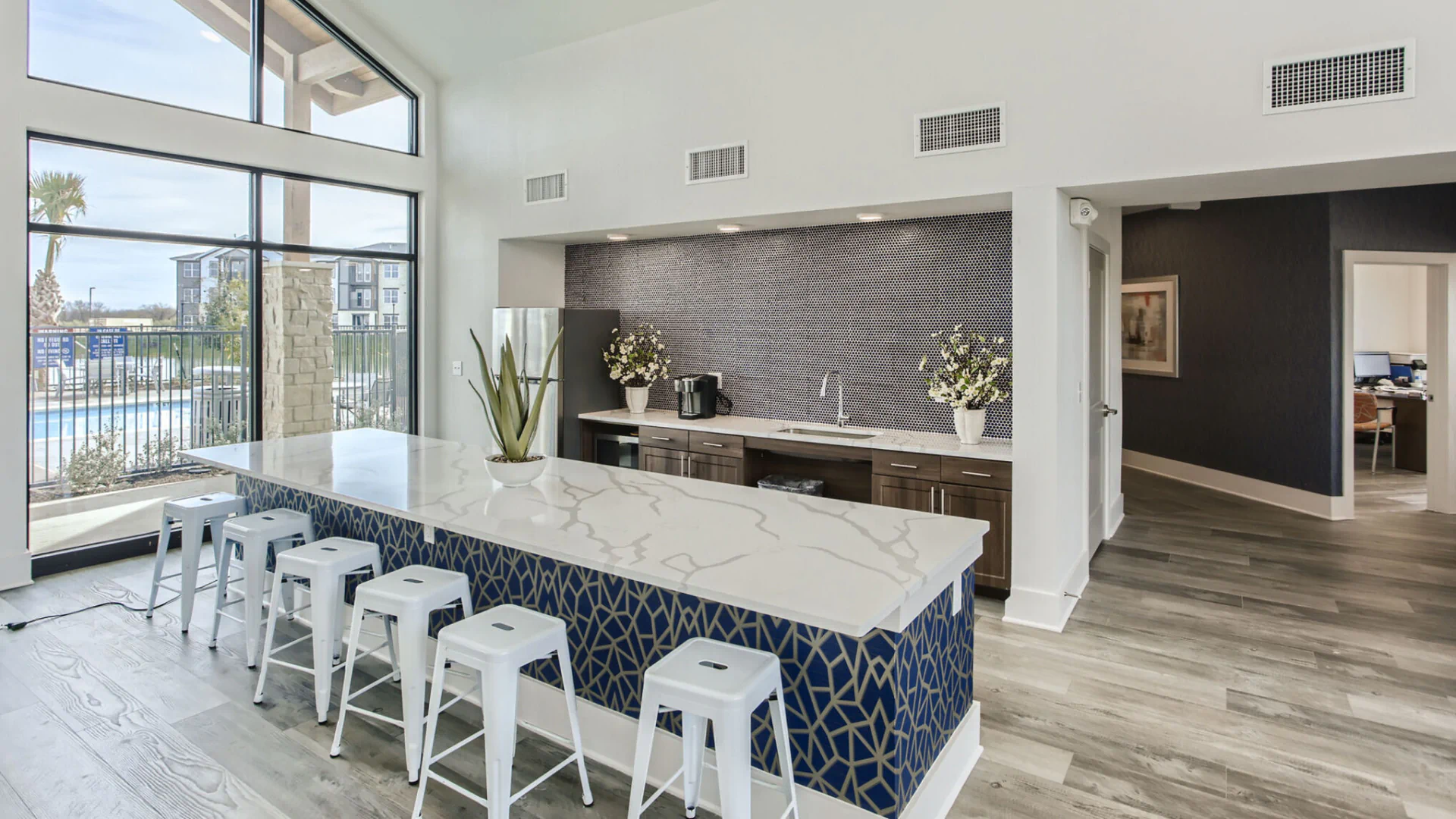 luxurious kitchen with wide island countertop